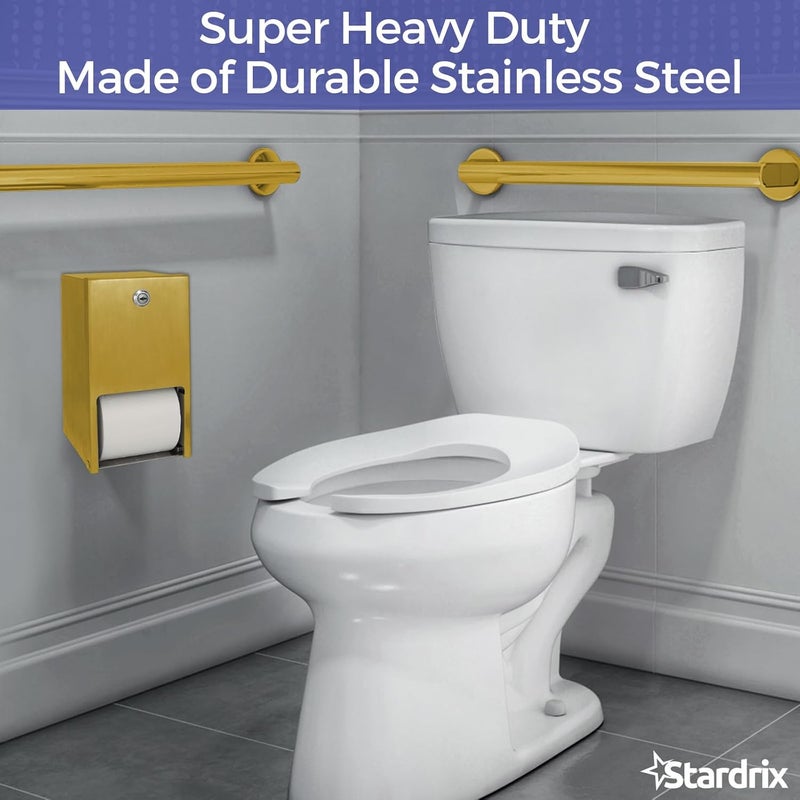 stardrix Gold 2 Roll Stainless Steel Commercial Toilet Paper Dispenser, Heavy Duty Wall Mount Tissue Holder with Lock for Restroom/Bathroom - Image 2